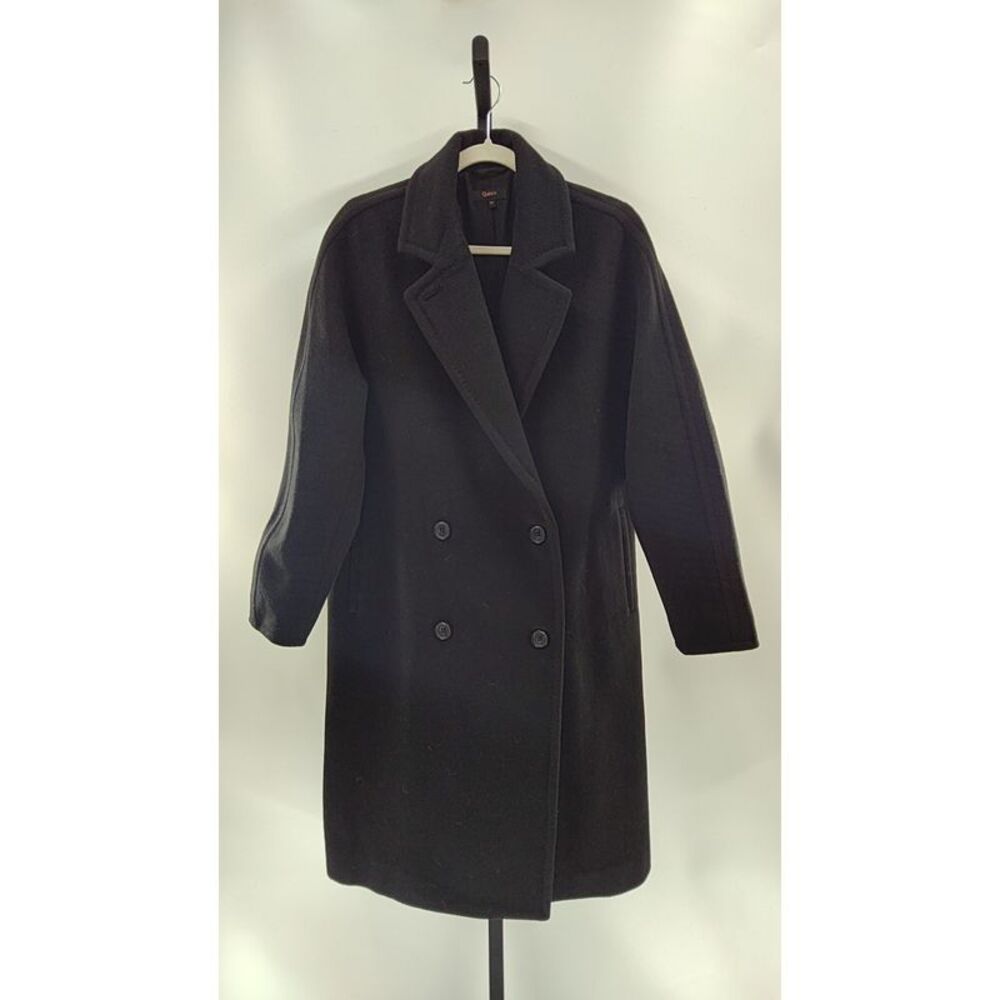 Quince Black Double-Breasted Wool-Blend Coat
